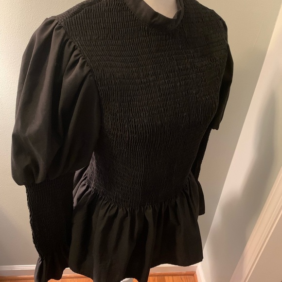 SHEIN Black Smocked Peplum Blouse,L - Picture 4 of 5